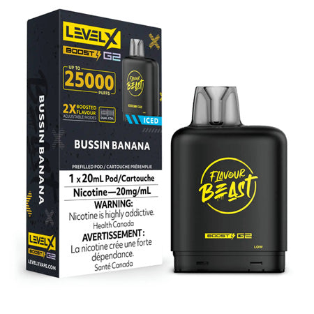 Bussin' Banana  Iced  by Level X Flavour Beast Boost 25K Toronto GTA Vaughan Ontario Canada Wicks & Wires Vape Shoppe