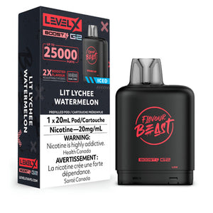 Lit Lychee Watermelon Iced by Level X Flavour Beast Boost 25K Toronto GTA Vaughan Ontario Canada Wicks & Wires Vape Shoppe