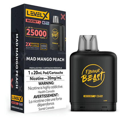 Mad Mango Peach by Level X Flavour Beast Boost 25K Toronto GTA Vaughan Ontario Canada Wicks & Wires Vape Shoppe